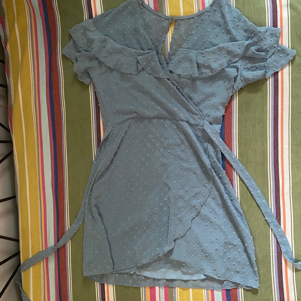 Baby Blue Chiffon Textured Dot Dress